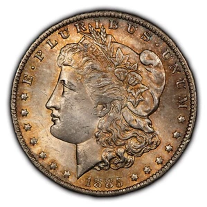 1885-O $1 Morgan Silver Dollar - Autumnal Violet Orange Toning - SKU-D3396 - Picture 1 of 8