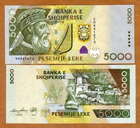 Albania, 5000 leke, 2013,  P-75b, UNC > Highest denom Cover