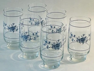 Glenwood by Arcopal France, Blue Floral, 16 Oz Set of 6 Tumbler Glasses Pristine - Picture 1 of 7