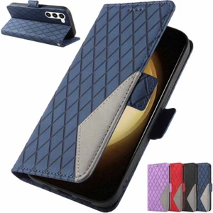 For Samsung S23 Ultra S22 S21 S20 S10 S9 S8+ Grid Wallet Flip Leather Case Cover - Picture 1 of 29