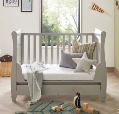 A GRADE - BABYMORE EVA DROP SIDE COT BED WITH DRAWER - GREY - Image 1 of 4