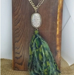 Plunder Mariella Necklace - Camo & encrusted rhinestones & frayed camo tassel. - Picture 1 of 4