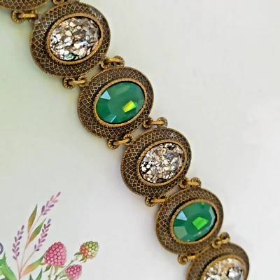 Michal Negrin Bracelet With Large Swarovski Crystals Statement Deep Green Deco - Image 1 of 4