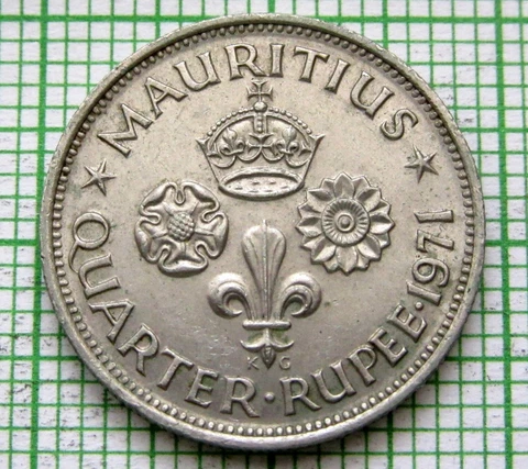 MAURITIUS 1971 QUARTER 1/4 RUPEE, AUNC Cover