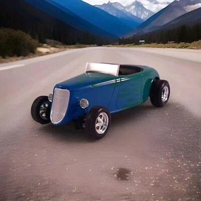 34 Ford Roadster Street Rod Green Blue Flames Bank Liberty Classics Diecast 1:24 - Image 1 of 4
