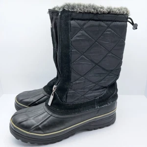 Bass Womens Finny Winter Boots Black Leather Puffered Mid Calf Drawstring 8 - Picture 1 of 9