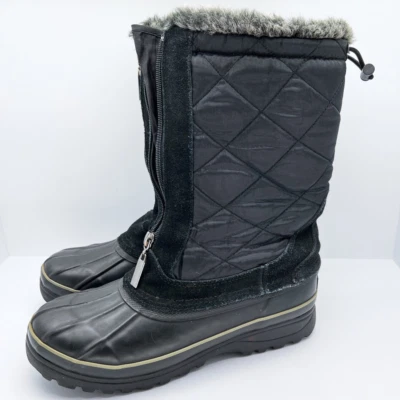 Bass Womens Finny Winter Boots Black Leather Puffered Mid Calf Drawstring 8 - Image 1 of 4