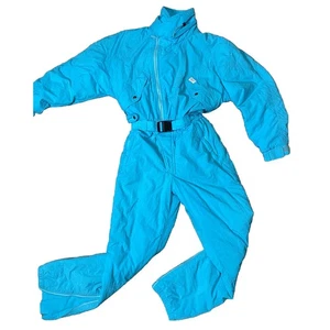 VINTAGE ETIREL Bright Turquoise One Piece Snow Ski Suit Women’s Size 36 / 6-8  - Picture 1 of 12