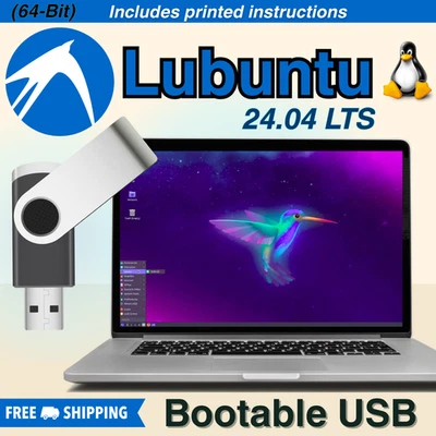 Unidad USB de arranque Lubuntu 24,04 LTS 64 bits | Sistema operativo Linux ligero | BIOS/UEFI Foto 1 de 4