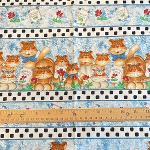 Novelty Cat Garden Stripe Fabric Cotton Print 19x44 - Picture 1 of 6