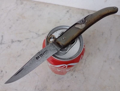 CUCHILLO PLEGABLE ANTIGUO 1920 FRANCÉS RARO PRADEL GUIRA 38 MANGO DE CUERNO DE ACERO AL CARBONO Foto 1 de 4