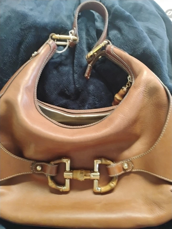 Auténtico Bolso de Hombro Gucci Vintage Cuero Marrón Bambú Horsebit Foto 1 de 4