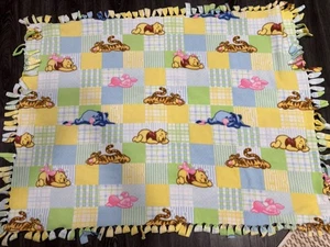 Vintage Winnie The Pooh Fleece Fringe Baby Blanket Tigger Piglet Disney - Picture 1 of 13