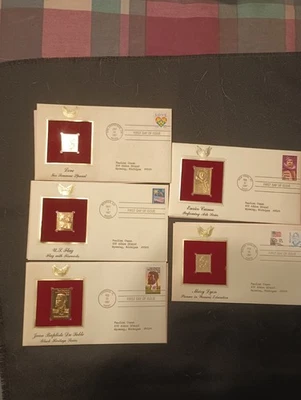 5 x FDC + 22kt Gold Replica Stamps Flag Love People Postal Commemorative Society - Image 1 of 4