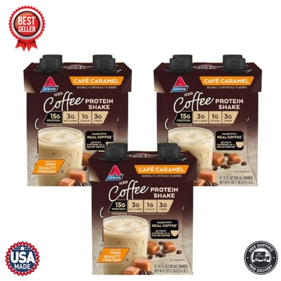 Batido de proteínas con sabor a café helado caramelo Atkins Café, sin gluten, 12 unidades Foto 1 de 4