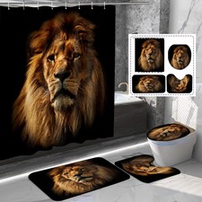 1/3/4PCS African Wildlife Lion Shower Curtains Sets Bathroom Mat Toilet Carpet