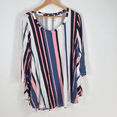 Lane Bryant womens tunic top size 14/16 multicolour striped rayon 3/4 slv 031456 - image 1 of 4