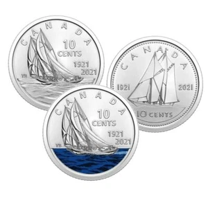 Canada 2021 Bluenose 100th Anniversary Three Coin Ten Cent - Dime Set!! - Bild 1 von 1