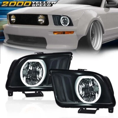 Fit For 05-09 Ford Mustang Smoke/Black LED DRL Halo Headlights Assembly Pair Foto 1 de 4