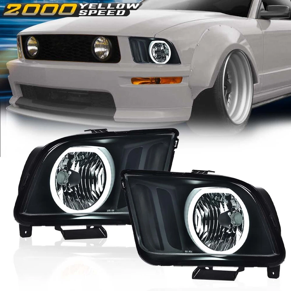 Fit For 05-09 Ford Mustang Smoke/Black LED DRL Halo Headlights Assembly Pair Foto 1 de 4