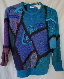 Vintage 80er Jahre..MARIEA KIM..BUNT.. VERZIERT..PATCHWORK..BUNT..PULLOVER..MED - Bild 1 von 3