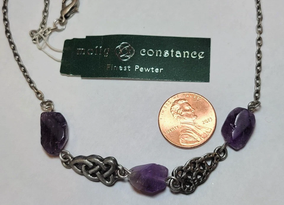 Nwt Molly Constance Ametista Irlandese Nodo Celtico Argento Peltro Regolabile - Immagine 1 di 3