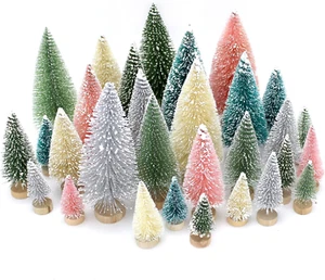 30 PCS Mini Bottle Brush Christmas Trees with Wood Base, Small Pine Tree Sisal T - Picture 1 of 12