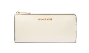 New Michael Kors Jet Set Travel Large Leather Quarter-Zip Wallet Light Cream - Picture 1 of 2