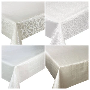 Wachstuch Tischdecke abwaschbar Gartentischdecke Perlweiß Weiß Beige Ecru - Bild 1 von 8