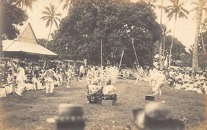 U.S. Samoa - Native dancers covered in white powder with great spears - REAL PHO - Picture 1 of 2