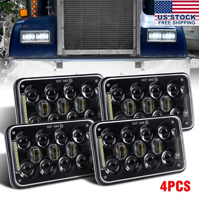 4PCS 4x6" Halo LED Headlights Sealed Beam for Kenworth W900 T800 T600A C500 T400 - Image 1 of 4