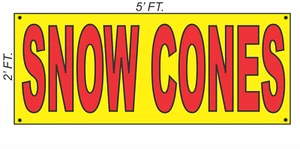 Giant SNOW CONES Banner Sign 2x5 Yellow Red & Green Bright High Visibility!  - Picture 1 of 1