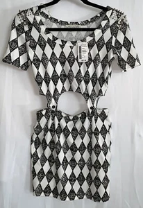 NEW Love Culture Club Dress Black White Cut Out Diamond Design Size S NWT - Picture 1 of 7