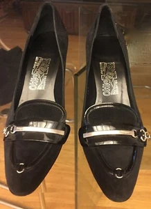 Ferragmo Salvatore Made Italy 3" Heel Pumps Black Suede Leather Sz8 Made/ITALY - Picture 1 of 4
