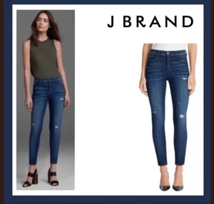 J. Brand High Rise Alana Dark Wash Distressed Jeans in Overtime Size 25 - Picture 1 of 14