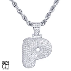 Collar de cadena P inicial plateado personalizado carta de burbujas helada de 24" colgante de cadena P - Imagen 1 de 4