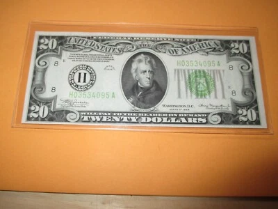 1934 $20 FEDERAL RESERVE NOTE LGS (CHOICE AU) LIGHT GREEN SEAL - Image 1 of 4