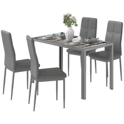 Glass-Top 5 Piece Dining Set With 4 Tall Back Chairs For 4 Persons  - Image 1 of 4