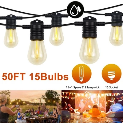 50FT 15LED Outdoor String Lights S14 Bulb Shatterproof Garden Patio Bistro Light - Image 1 of 4