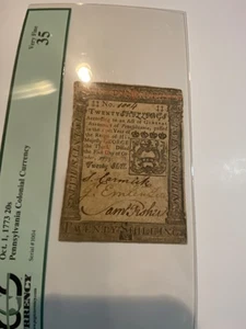 1773 Pennsylvania Colonial currency 20 Schillings - Picture 1 of 5