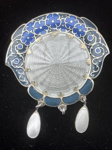 Rare 925 Silver Enamel Brooch Possibly Made By Nathaniel Mills - Picture 1 of 14