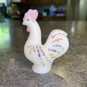 Fenton Miniature Rooster, Ivory Sanded Glass, Hand Painted, 3" Tall  - Picture 1 of 3