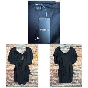 Torrid Babydoll Slub Side Cutouts Top Deep Black Size 4 4x 26 - Picture 1 of 9