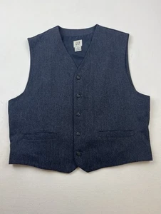 Vtg GAP Mens Sz L Wool Blend Herringbone Vest Blue & Gray Classic Steampunk Y2K - Picture 1 of 5
