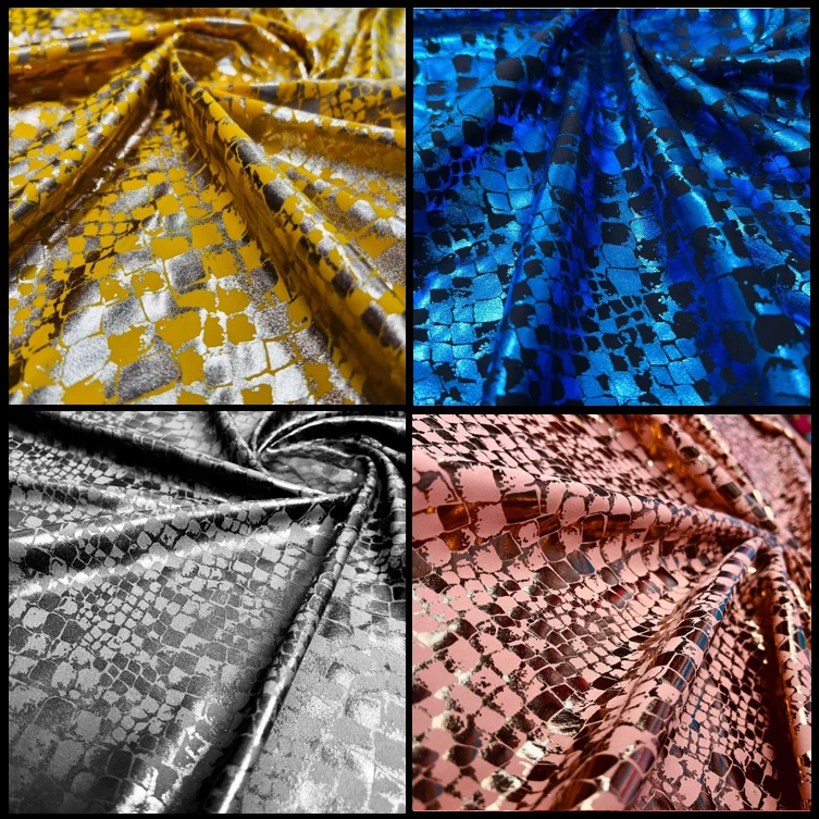 Tela de spandex elástica por yarda con estampado animal de serpiente colores metálicos Foto 1 de 1