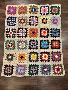Handmade Lap Throw Summer Garden Granny Square 41”x35” - Picture 1 of 7