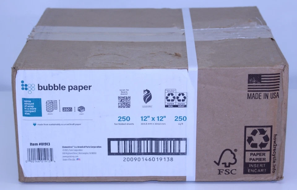 New Bubble Paper 12"x12" 250 Sq Ft Made USA Wrapping Packing Sustainable #01913 - Image 1 of 4