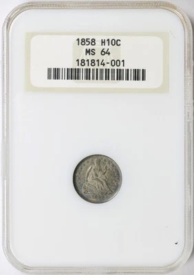 1858 Seated Liberty Half Dime H10c NGC MS64 - Image 1 of 4