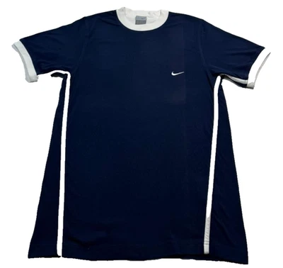 耐克海军蓝 T 恤男式 S 码白色装饰休闲棉短袖 — 第 1/4 张图片