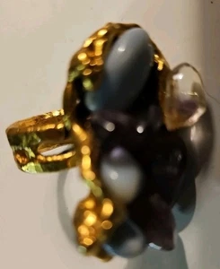Nugget Ring, Statement,gemstones, 7 1/4 sz. Goldtone,huge - Picture 1 of 5